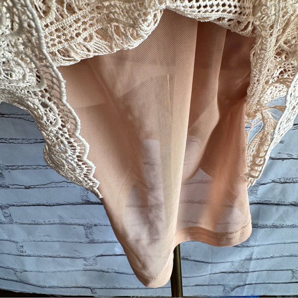 AQUA NWT Lace Tiered Mini Dress Size L Canvas Cottagecore Prairie Victorian Boho - Picture 8 of 16